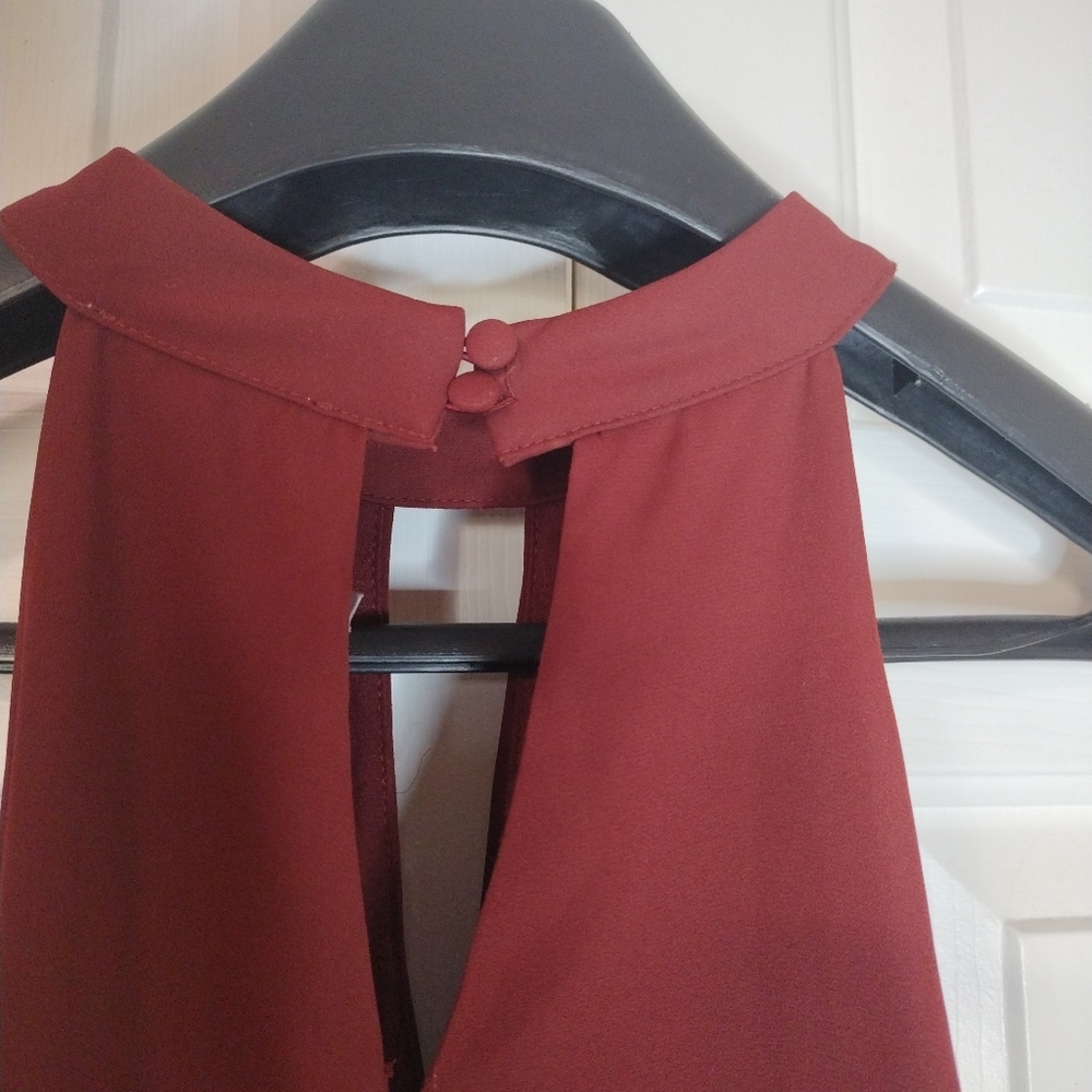 NWT Bar III Burgundy Mock Neck Blouse Top Shirt Cocoa Rose Size XL - Picture 6 of 10